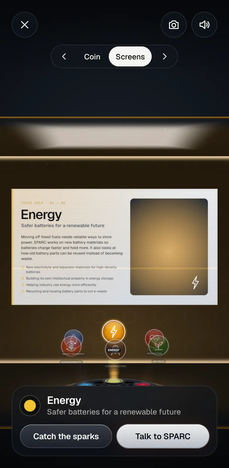 Energy chosen: the big screen at the front of the room shows SPARC's energy work